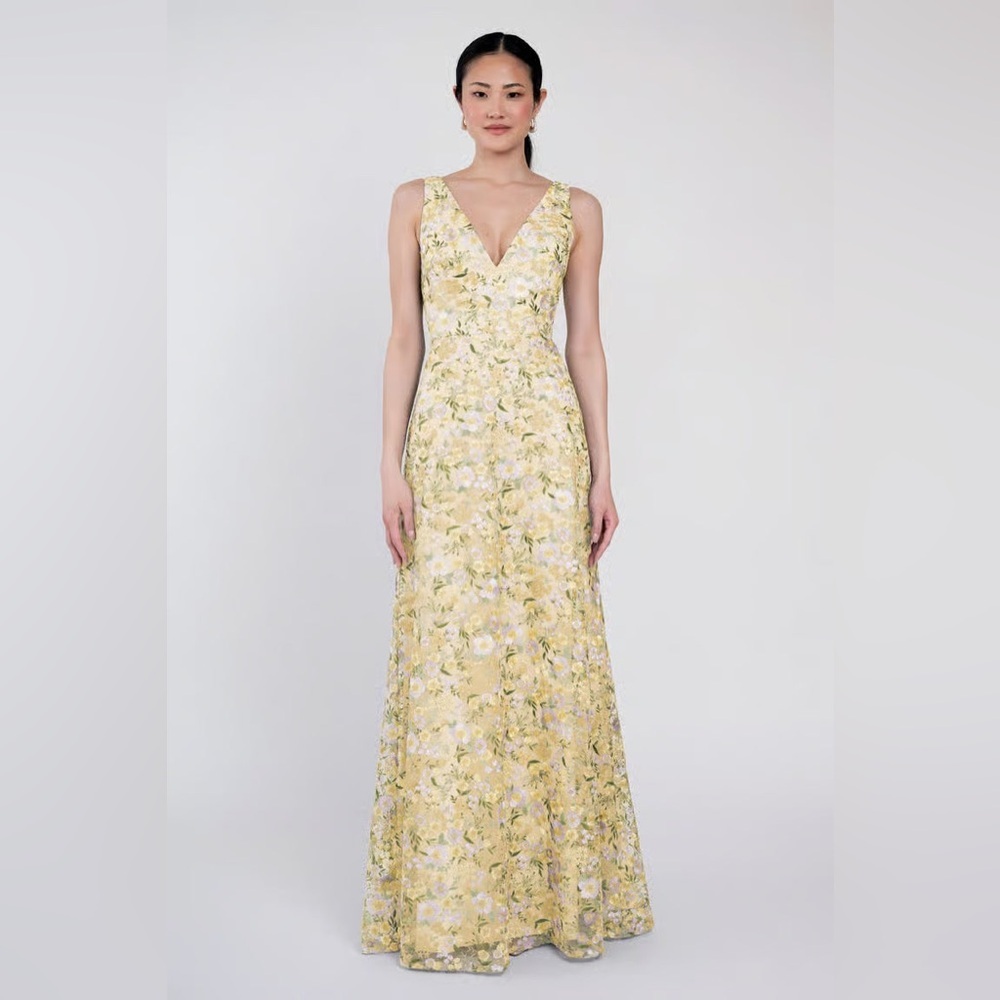 NWT Jenny Yoo Tatum Embroidered Tulle Dress in Ophelia Buttercup Yellow Size 14.